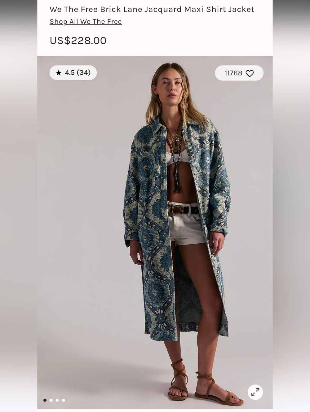 NWT Free People x We The Free Brick Lane Jacquard Maxi Shirt Jacket -  Large